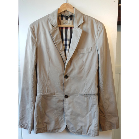 Burberry London Blazer Jacket Womens 46 Beige Check Lining Coat Minimalist Chic - Picture 1 of 9
